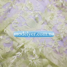 Ткань Сетка с вышивкой (лимонный)